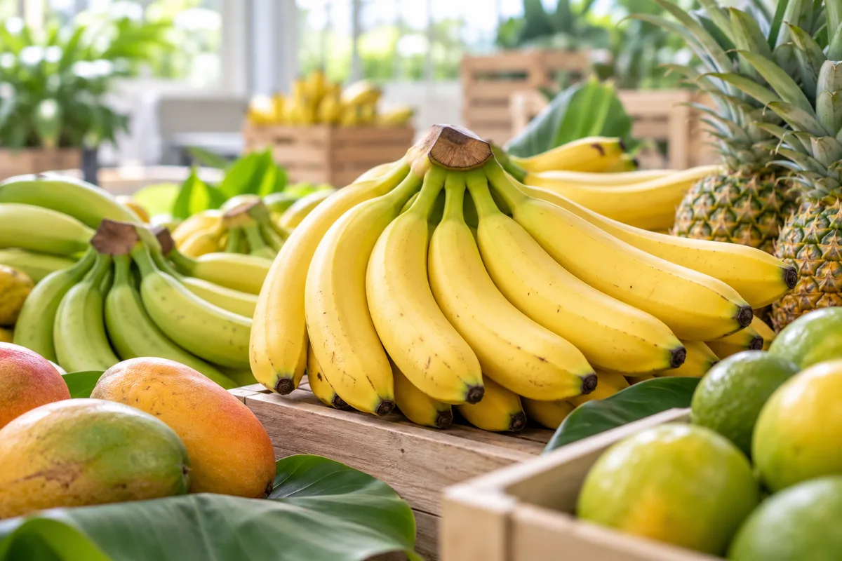 Ilustrasi aneka buah segar dengan pisang